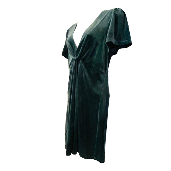 Aqua Blue-Gray Velvet Shimmer Stretch Deep V-Neck Plunge Cocktail Party Dress - Picture 4 of 13